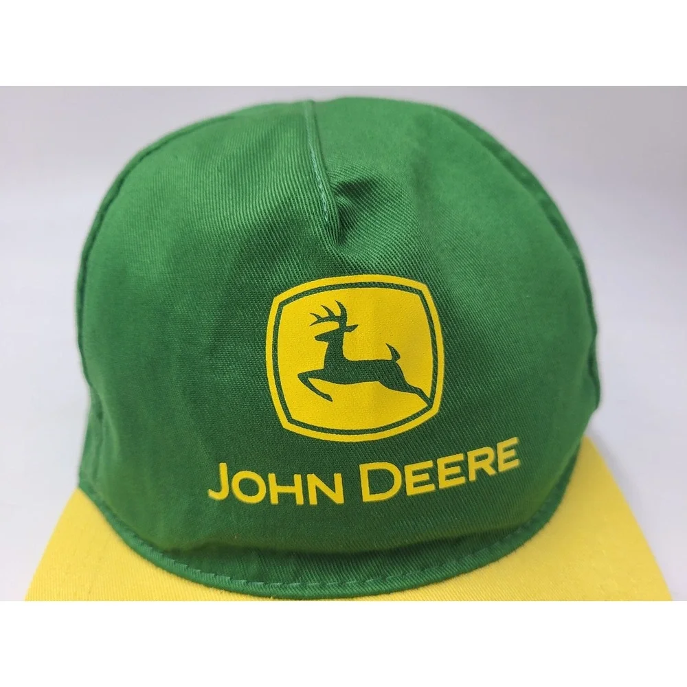 Vintage John Deere Snapback Hat Cap Cotton Farm Hunt Fish Men Women Green Yellow